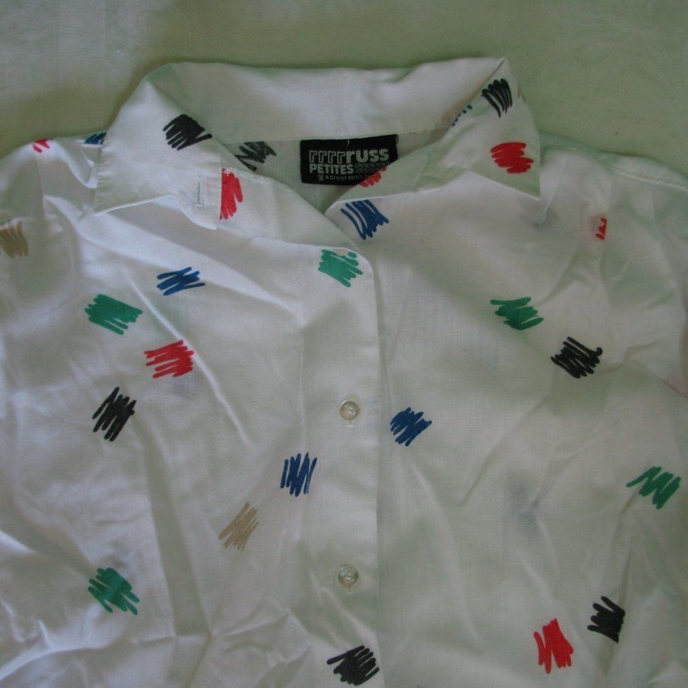 Vintage 80s Russ Petites Abstract Pattern Blouse